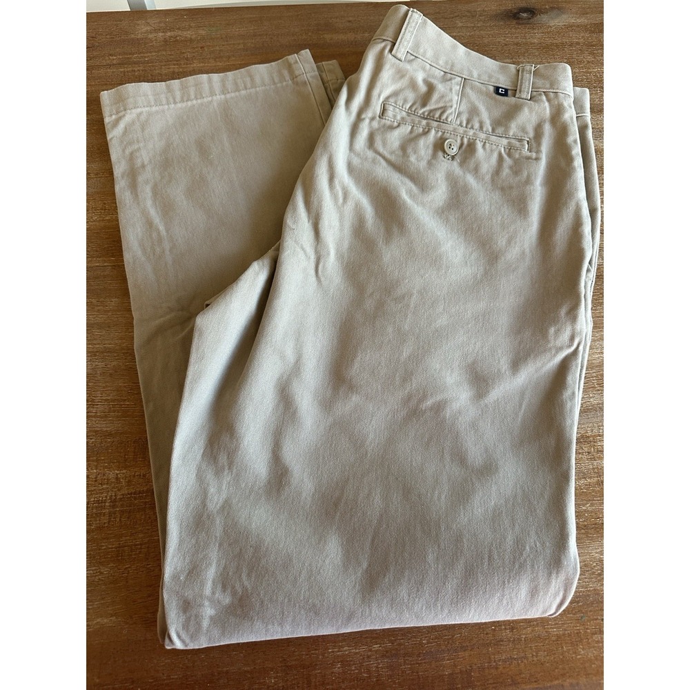 Chaps Casual Dress Pants Mens Beige Tan Khaki Chino Flat Front Cotton 34x32 NICE - Picture 3 of 9